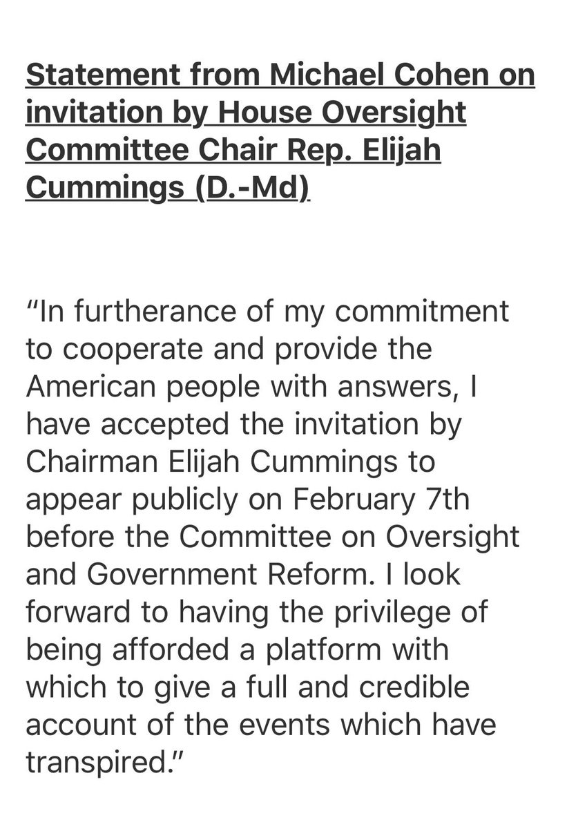 My statement regarding testifying publicly before Congress:
