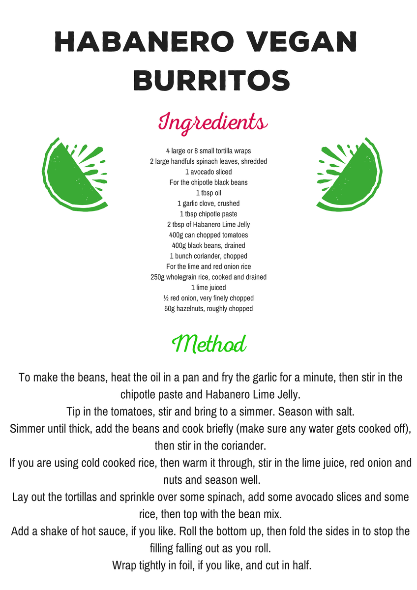 Did you know our Habanero Lime Jelly is #vegan?

To celebrate a fresh start and an even fresher year we're celebrating #VEGANUARY 

Here's a fun way to spice up your vegan burrito... add some Habanero Lime Jelly!

🌯🌯🌯

#TheSweetBeet #Foodies