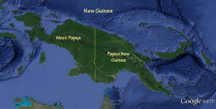PurePapua's tweet photo. if they think they own the west, what is a line down the centre? It means they want all of New Guinea. #Indonesia is a total SHITHOLE, polluted, over populated and nasty - and they just want to spill out into #PNG and crush the locals. https://t.co/z8hFabh3JE