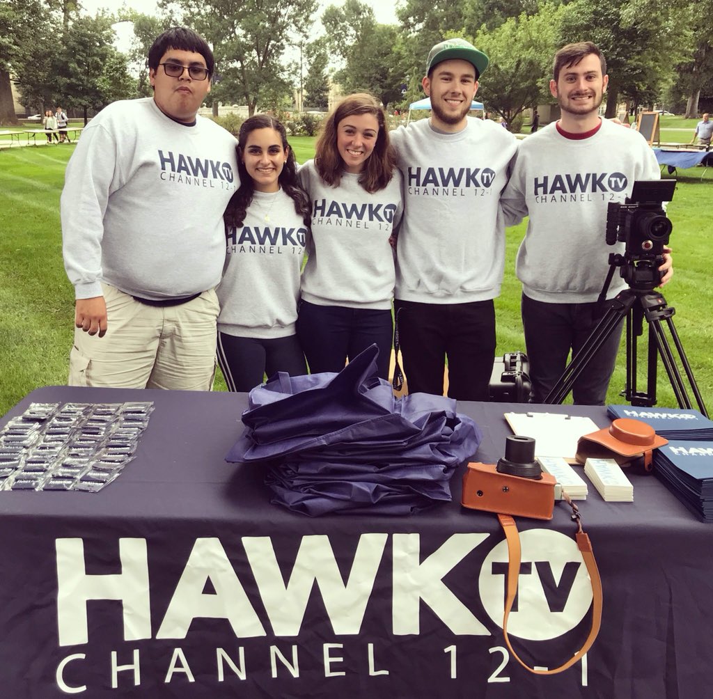 HawkTV12's tweet image. Here were some of the bigger events at Hawk TV last semester. We can’t wait for more fun events this Spring! Definitely don’t miss out on getting involved✨