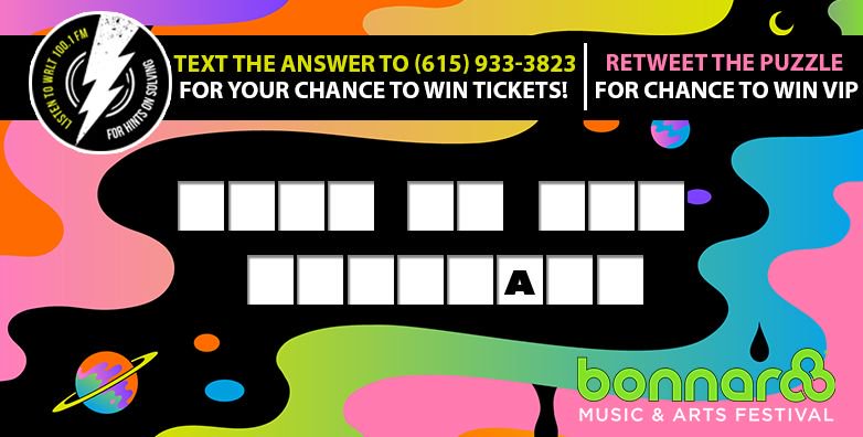 LOOK OUT! We've got one letter on the board! If you're a genius and know the answer, text 615-933-3823! <a href="/Bonnaroo/">Bonnaroo</a> #RooRadio