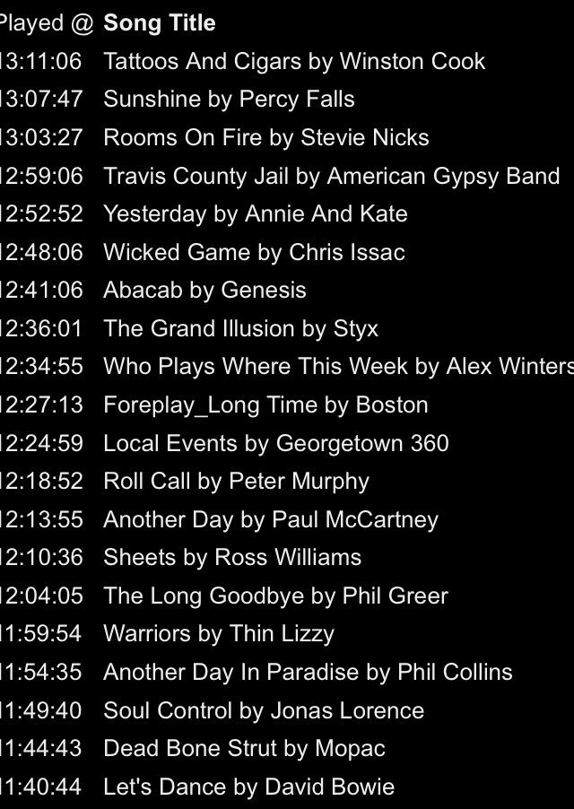 KGTNGeorgetown's tweet photo. Last 20 songs including @winstonc_music, @PercyFalls, @akbrogdon, @AGypsyBand, @pgreer3101, @jonaslorenceatx, &amp; @mopacband #gtxmusic #gtxlocal #radiogeorgetown 💕🎶 https://t.co/Bv80i6b7jH