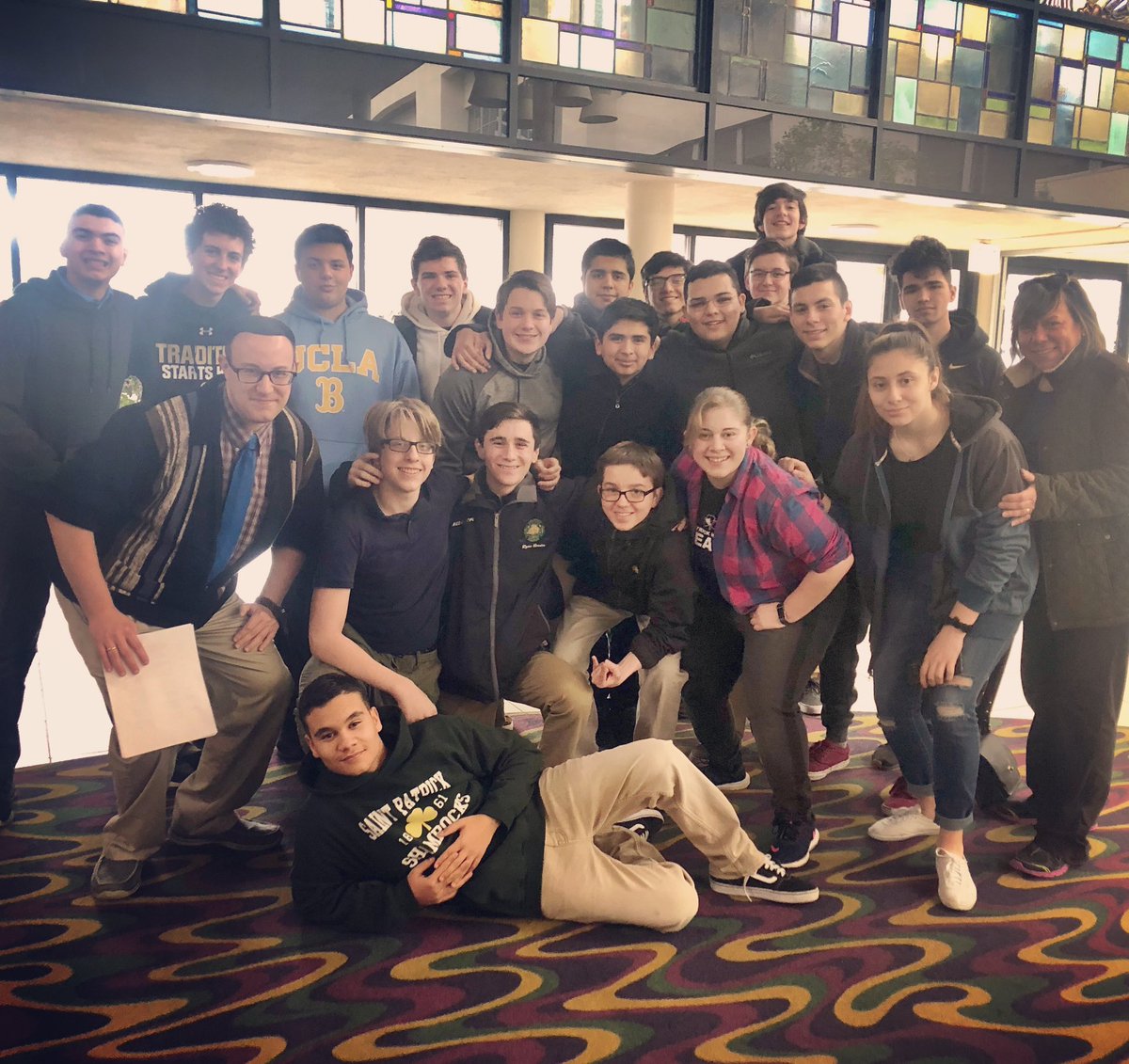 SaintPatrickHS's tweet photo. Good luck to the @StPatsTheatre cast and crew of We All Rise Above as they head to the @IHSTF to perform their groundbreaking interactive, anti-bullying production! #gorocks https://t.co/l6PSabekYP