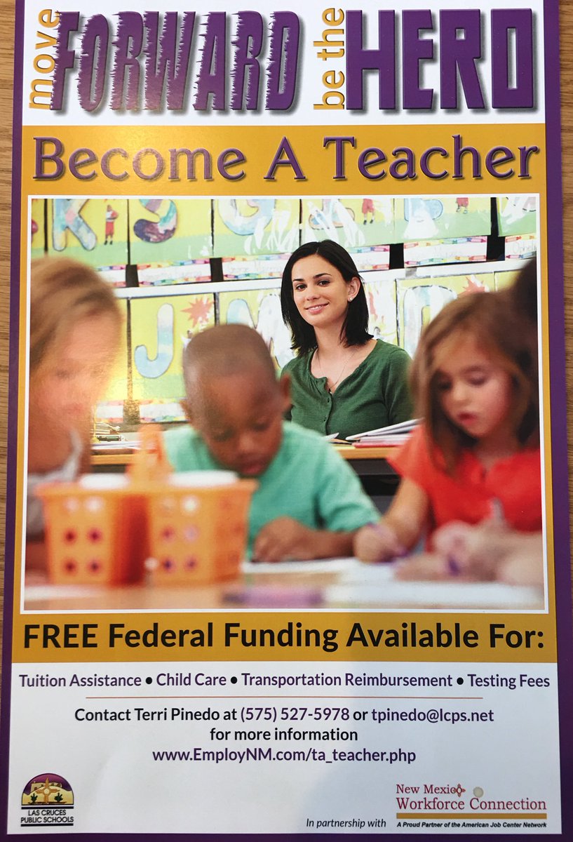LCSchoolsTLC (@lc_tlc) on Twitter photo TAKE THE NEXT STEP - Contact Terri Pinedo at (575) 527-5978 or at tpinedo@lcps.net for more information.
In partnership with Las Cruces Public Schools
employnm.com/ta_teacher.php TAKE THE NEXT STEP - Contact Terri Pinedo at (575) 527-5978 or at tpinedo@lcps.net for more information.
In partnership with Las Cruces Public Schools
employnm.com/ta_teacher.php