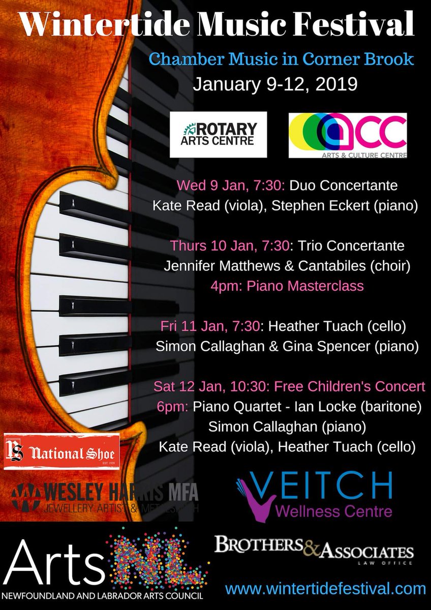WintertideFest's tweet photo. WONDERFUL turn out last night! Let's do it again TONIGHT - THURSDAY - for Trio Concertante, Cantabiles Choir, Jennifer Matthews, Kaede Randall-Scott &amp; Nathanial Vincent! Rotary Arts Centre at 7:30pm. Tickets are $30 and $10 for students!
#cornerbrook #Day2 #Chambermusic https://t.co/GP1KjcR8wm