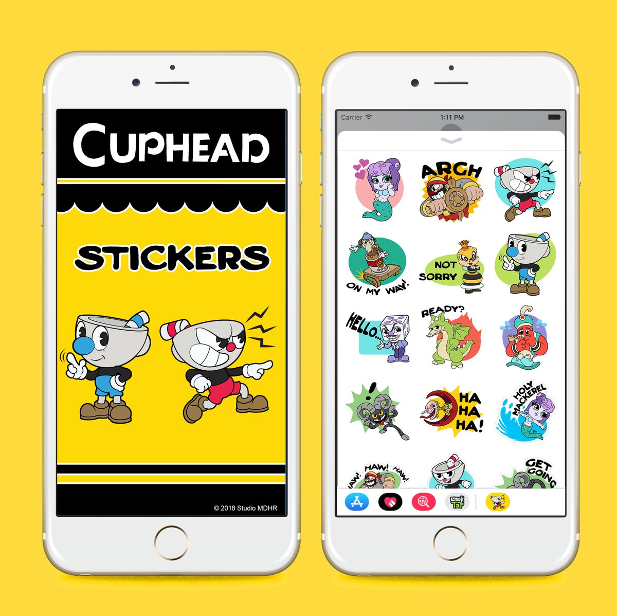 emojiTap's tweet photo. If you're a fan of #Cuphead you're in luck! Cuphead messaging #stickers are available now in emojiTap and on the app store for iMessage  https://t.co/1GSg6oQbis Will you take the deal? https://t.co/SDeNeQYiTM