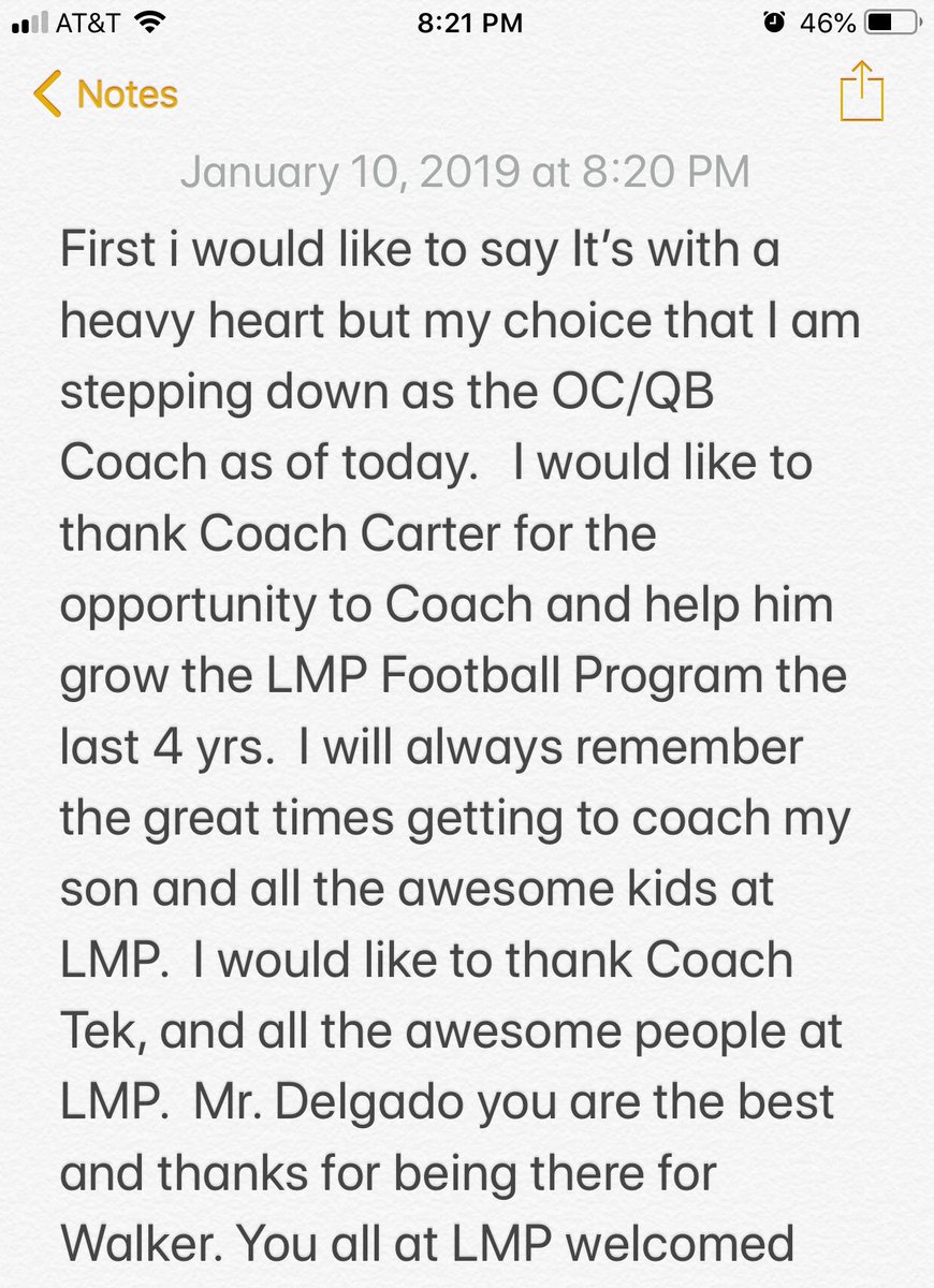 LMPFootball1's tweet photo. To everyone at LMP from Coach Dycus #onelmp https://t.co/N59bSfElzL