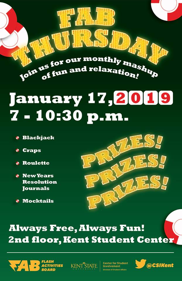 CSIKent's tweet photo. #FAB_Thursday will be back in just a week with a Casino Night! Come play Blackjack, Roulette, &amp; Craps. There will be three prizes every hour to be won &amp; if you couldn't tell by the images below, we have some great prizes to win! https://t.co/UdI0oEvWgF