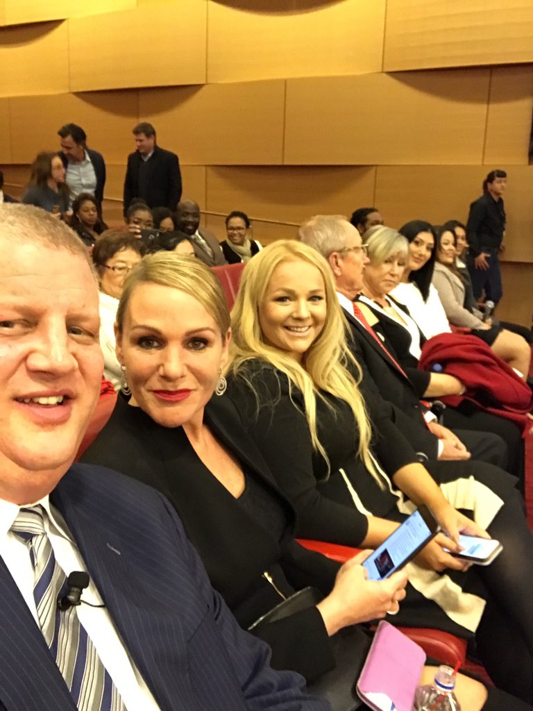 DerekJStevens's tweet photo. W/ @dereksnicole and @Whitney_Gen ready for #StateOfVegas while nervous for announcement tonight @DLVEC No more 18Fremont https://t.co/oT9LCIYR1k