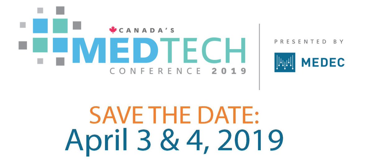 Pleased to see the @MEDEC_Canada 2019 MedTech conference on April 3-4 announced https://www.medec.org/page/CanadaMedTechConf … at the International Centre in Mississauga #medtech