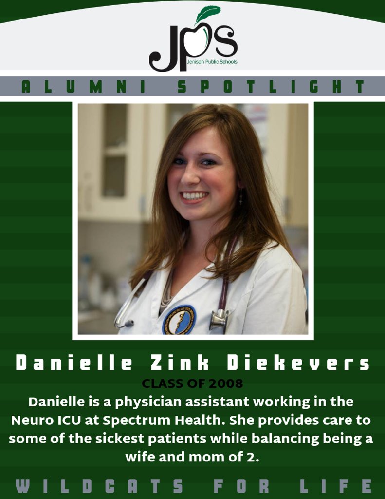 bgrahamJPS's tweet photo. This year I would like to spotlight the amazing things Jenison High School graduates are doing after leaving Jenison.  So proud of our alumni!!  Up first is Danielle Zink Diekevers ‘08. https://t.co/yKgdbcmOq7