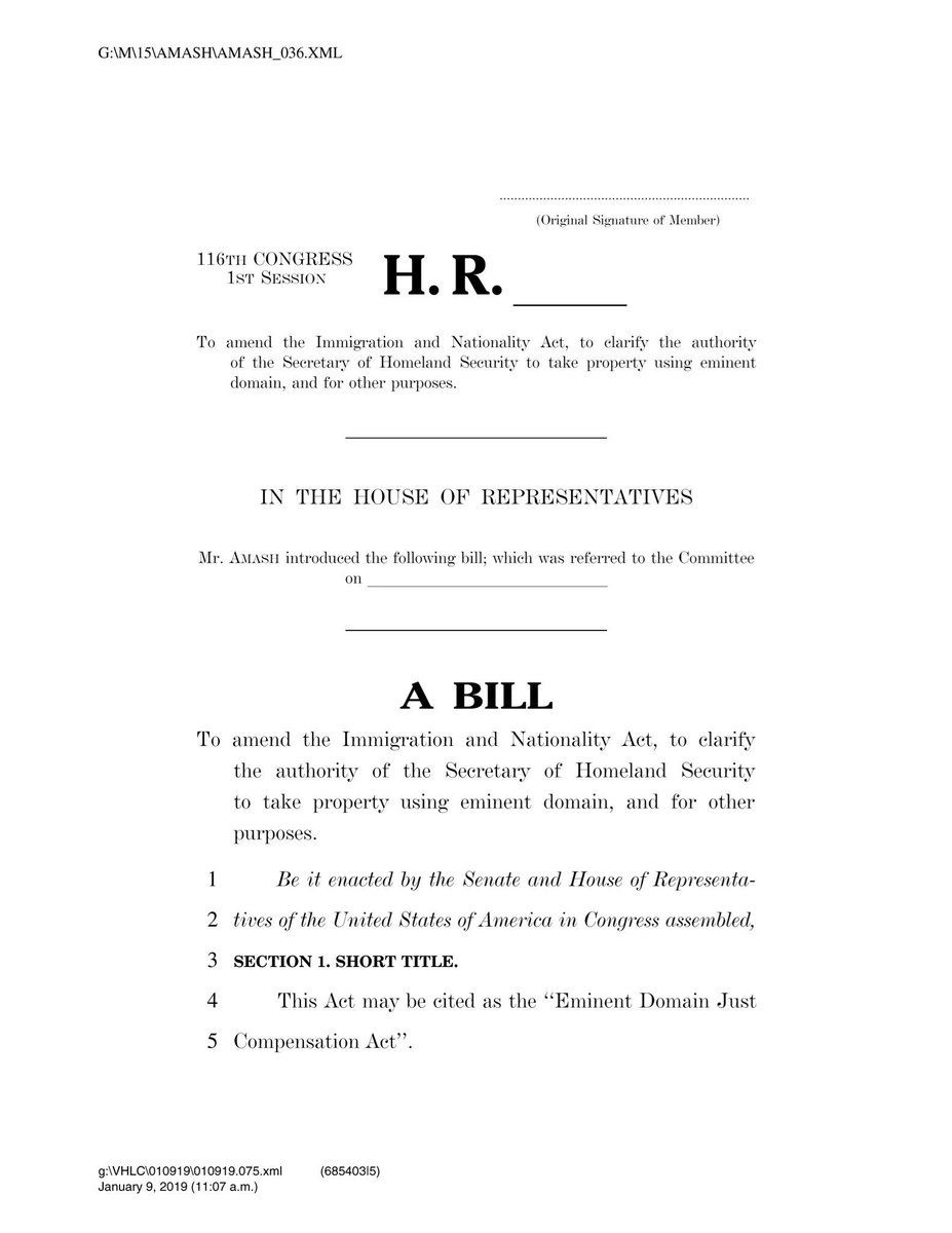 justinamash's tweet photo. Today, I introduced the Eminent Domain Just Compensation Act (#EDJCA). It is unjust for the govt to seize someone’s property with a lowball offer and then burden them to fight for what they’re owed. My bill requires a property’s fair value be finalized before DHS takes ownership. https://t.co/JxMLhPpiuV