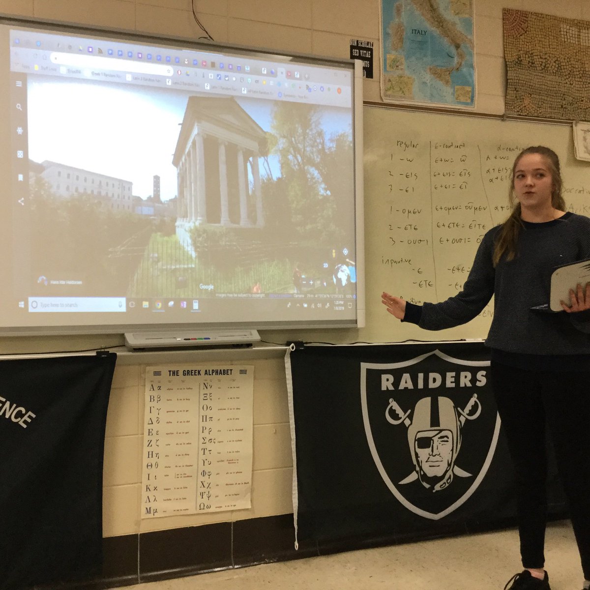 Latin II and III students presenting their Google Earth Rome Projects on new smartboard purchased by the FHS Technology Committee #fcslearn #yoursystemourcommunityoneflorence #fhsfalconslatin2 #fhsfalconslatin3