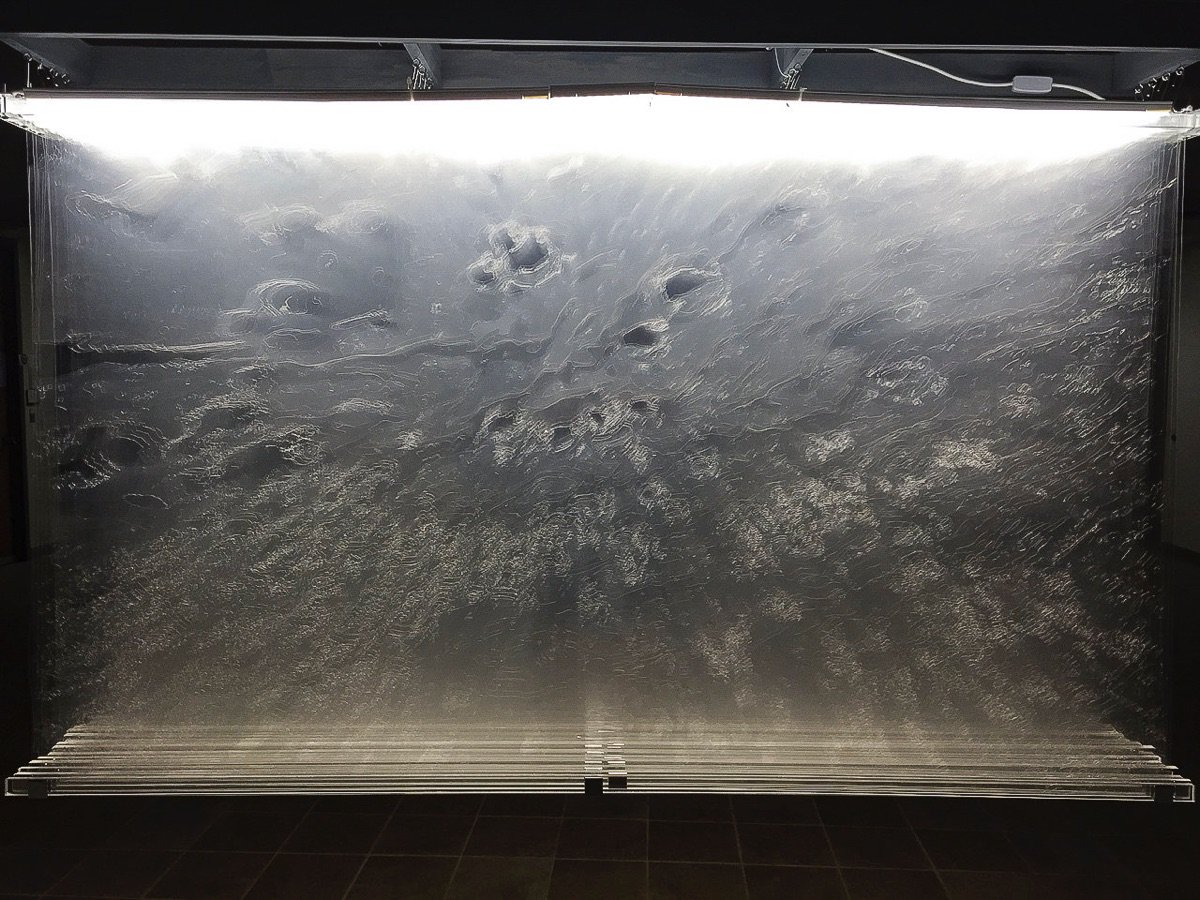 grayspaceproj's tweet photo. See the debut of "Constructing Water" by Gray Space artist @LeahWilsonArt 
2 years in the making, difficult to photograph, and soon to become a Gray Space installation. On view at LCC main campus gallery Bldg 11. Reception today 4:30-6pm https://t.co/4Y8eClVrD5