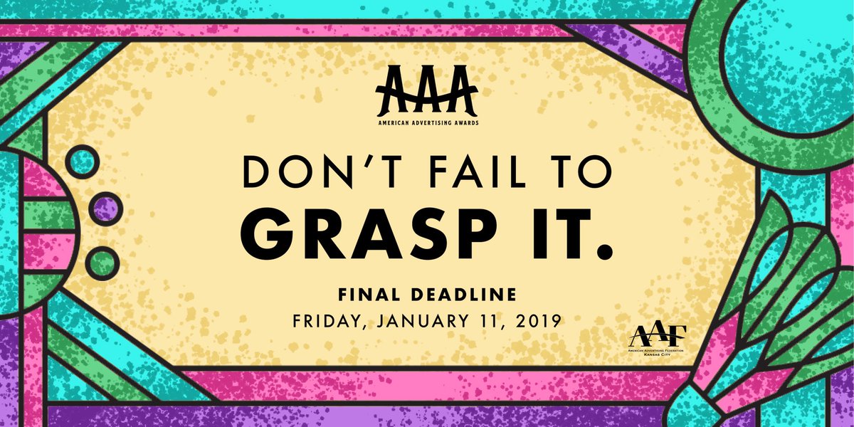 kcadclub's tweet image. FINAL ENTRIES ARE DUE TOMORROW for the 2019 American Advertising Awards competition in Kansas City. 

Submit your creative work at bit.ly/n2BZvlNG #aafkc #ad2kc #awardszn