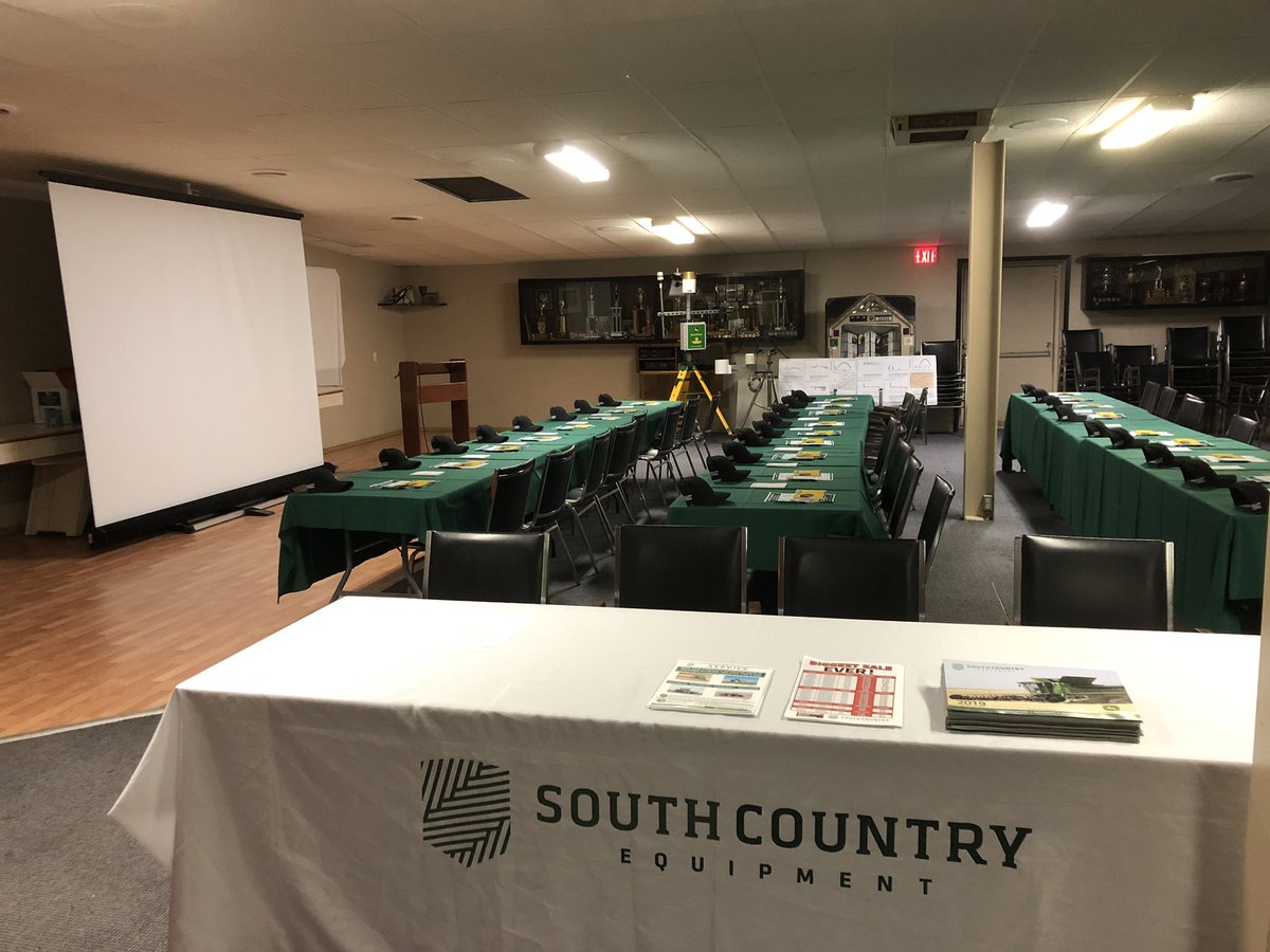 CWJones22's tweet photo. Set up and ready to see everyone at the Grenfell #PrecisionAg update meeting tomorrow. Reminder location was changed to the curling rink! @SouthCountryEq @rhutchsce @AgKnowledge06 https://t.co/544htBhCRK