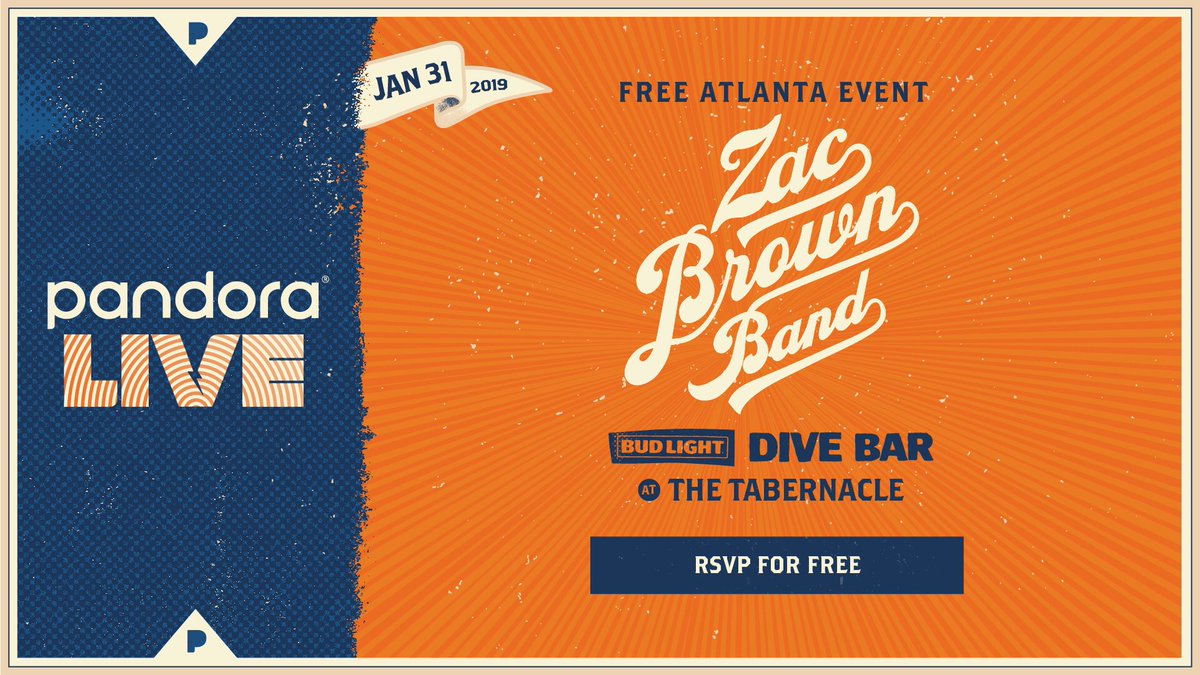 Atlanta's getting ready for game time! We’re bringing <a href="/zacbrownband/">Zac Brown Band</a> to <a href="/TabernacleATL/">Tabernacle Atlanta</a> for a FREE show on January 31st to kickoff the weekend! RSVP here: pdora.co/2QzDkFf #PandoraLive