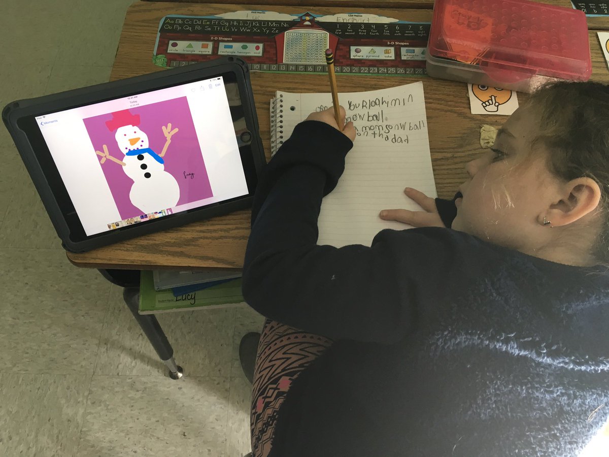 MrsBoccuzzi's tweet photo. Busy bees had so much fun using PicEDU with @taraoakstech illustrating our writing about how to build a snowman. #TaraO https://t.co/ZVc9We32h3