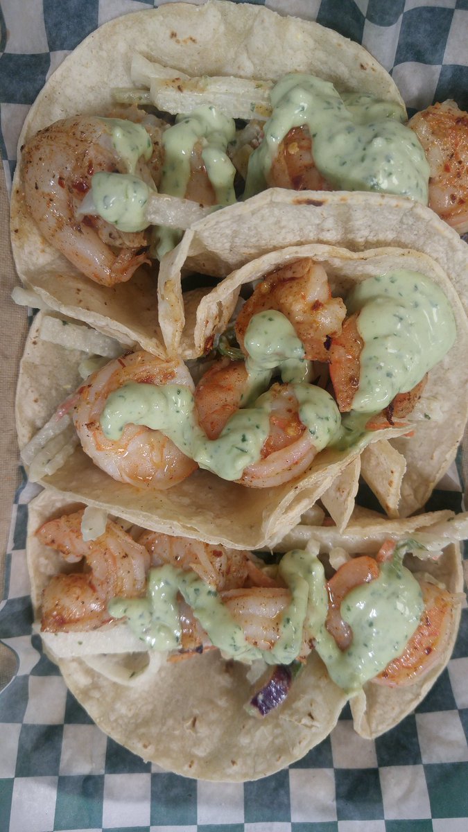 Our shrimp tacos. Visit Avenida Food Hall