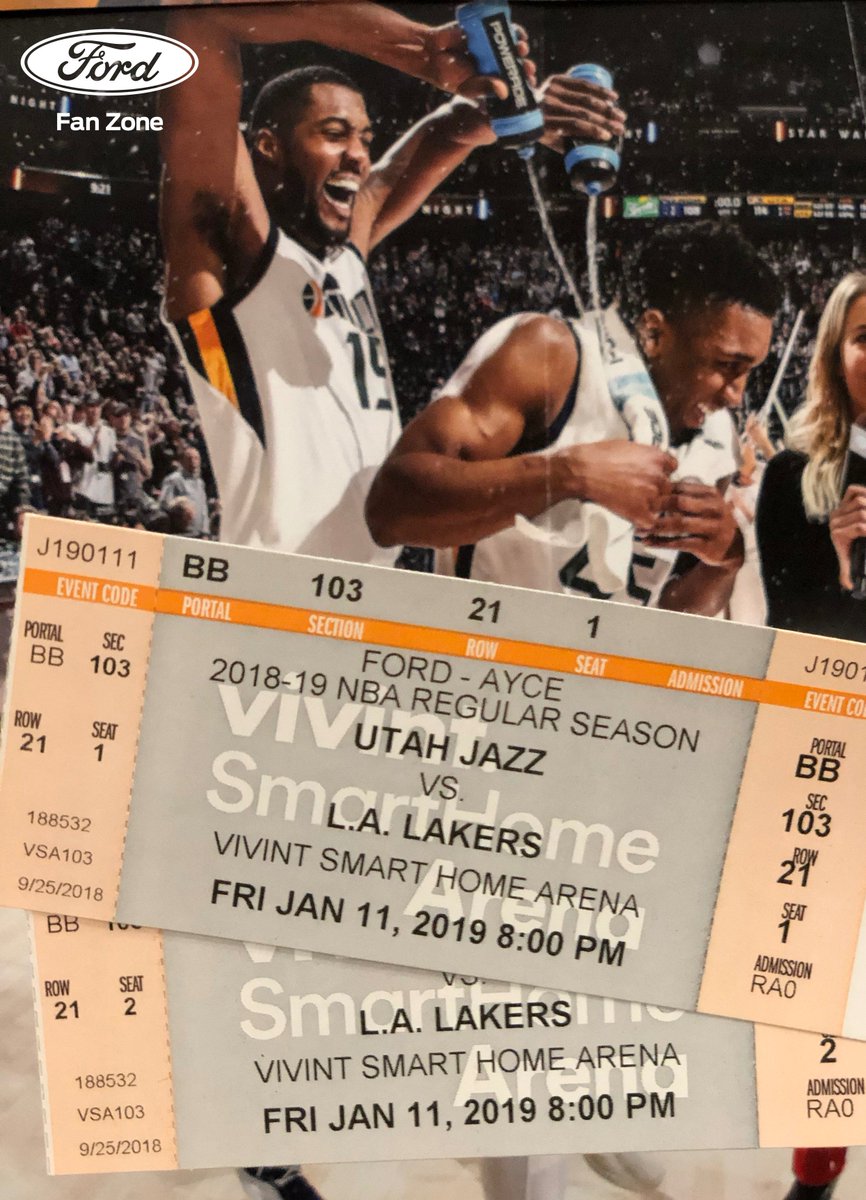 Utah Jazz (@utahjazz) on Twitter photo Win a pair of 🎟🎟 to tomorrow's game against the <a href="/Lakers/">Los Angeles Lakers</a>‼️
All you have to do is:
- Retweet this post
- Enter through the link below:
bit.ly/2CboeAC
We will notify the winner directly tomorrow at 3pm.
<a href="/WasatchFord/">Wasatch Front Ford</a> | #FordFanZone Win a pair of 🎟🎟 to tomorrow's game against the <a href="/Lakers/">Los Angeles Lakers</a>‼️
All you have to do is:
- Retweet this post
- Enter through the link below:
bit.ly/2CboeAC
We will notify the winner directly tomorrow at 3pm.
<a href="/WasatchFord/">Wasatch Front Ford</a> | #FordFanZone