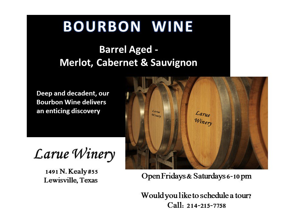 It's Here - Our Bourbon Wine. 
Stop by Larue Winery this weekend. Amazing wines, warm atmosphere.
