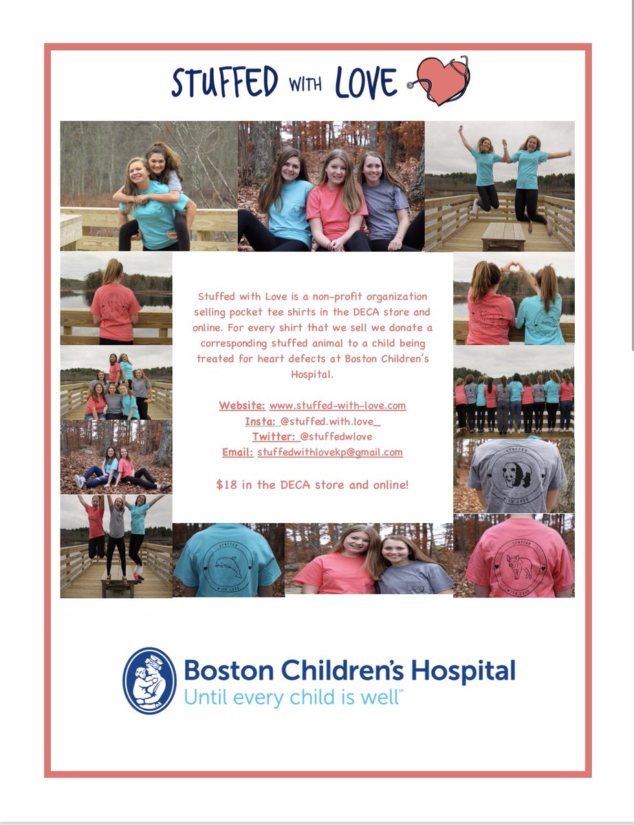 Please support fellow KP Cares members Hannah Mahoney and Emily Melanson by purchasing a pocket t-shirt for $18 in the DECA store or on their website! For every shirt sold they donate a stuffed animal to a child being treated at Boston Children’s Hospital! Link is in our bio!!