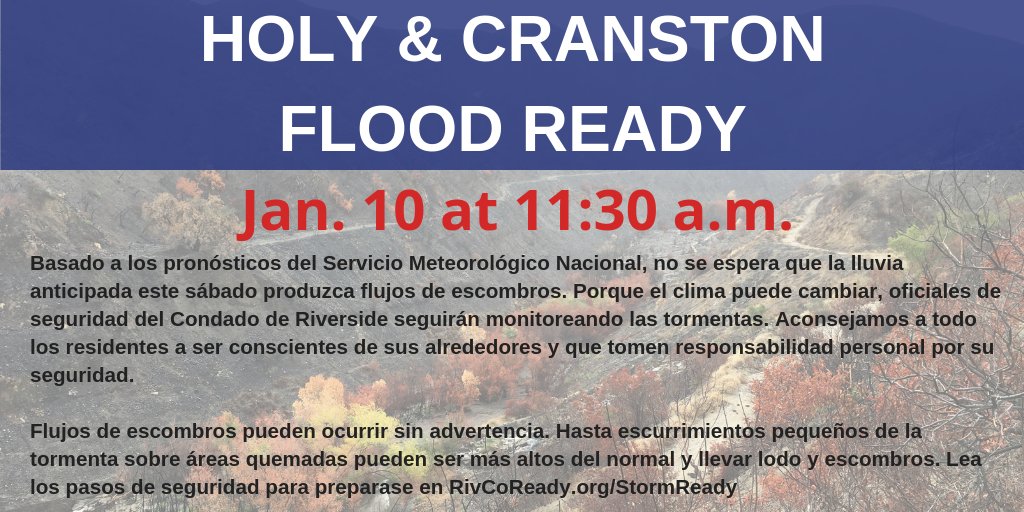 Lluvia viene en camino, comenzando temprano el sábado por la mañana. En este momento, no se anticipan los flujos de escombros. Residentes en o cercas de áreas quemadas deberían monitorear sus alrededores. Lea la declaración completa abajo #HolyFloodReady #CranstonFloodReady