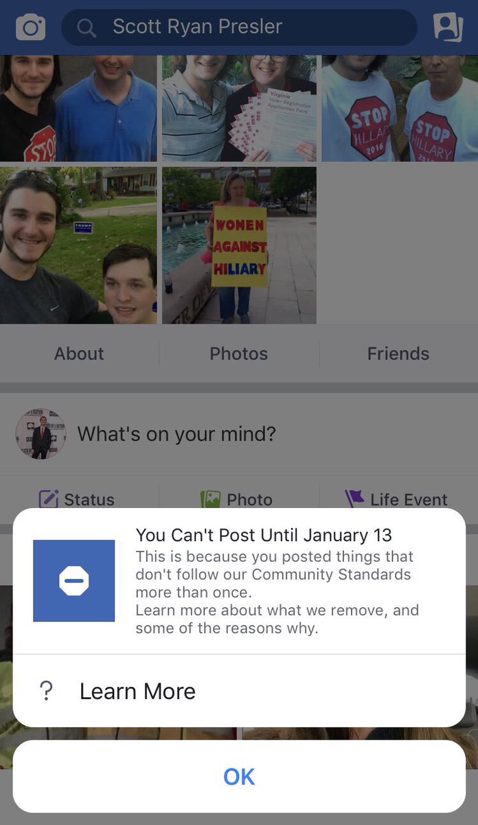 ScottPresler's tweet photo. Banned From Facebook: 

I've been banned from posting on Facebook until January 13th. 

Because I wrote about how Corporal Ronil Singh was murdered by a criminal illegal alien. 

Yes, Facebook bans people for talking about how Americans are murdered by illegal aliens. https://t.co/KDOQgTpORP