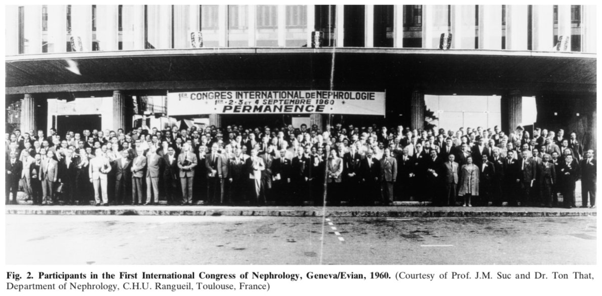 ➡ 1st. International Congress of Nephrologie.
📍 Geneva (Switzerland) &amp; Evian-Les-Baines (France).
🗓 September 1st - 4th, 1960.
👥 400 participants.
⚠ Prof. Jean Hamburger coined the term "Nephrology", the definitive descriptor of a new medical specialty.

History of #ISNWCN
