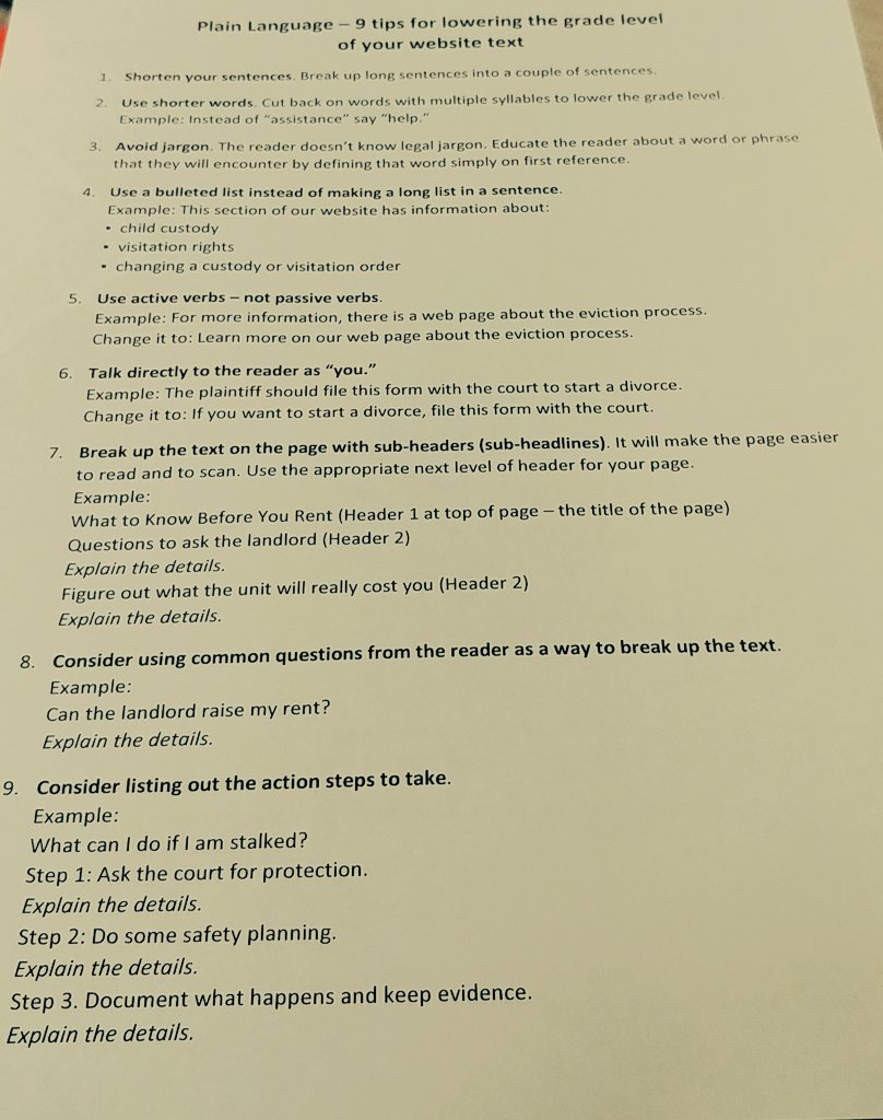 Sarterus's tweet image. Tips for plain language #LSCITCon