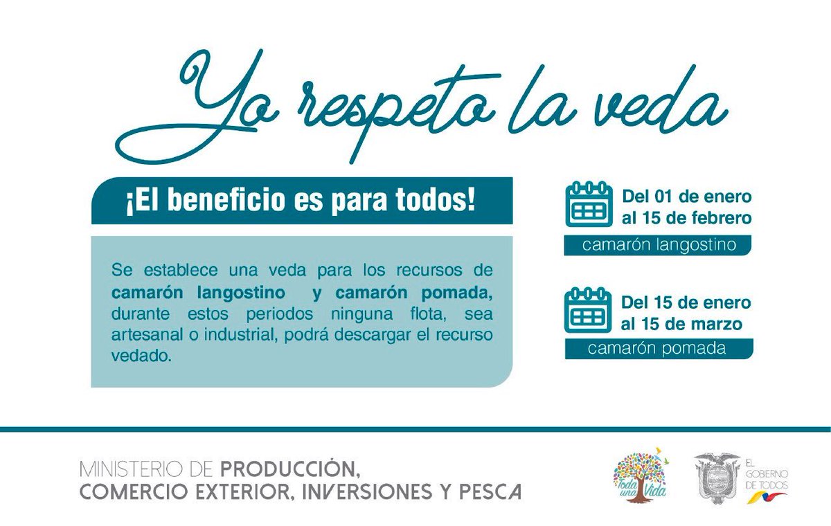 [VEDA] 🦐 El Ministerio de Producción, Comercio Exterior, Inversiones y Pesca, establece nuevos periodos de veda para el langostino y camarón pomada, en la temporada de 2019. bit.ly/2sndBpz