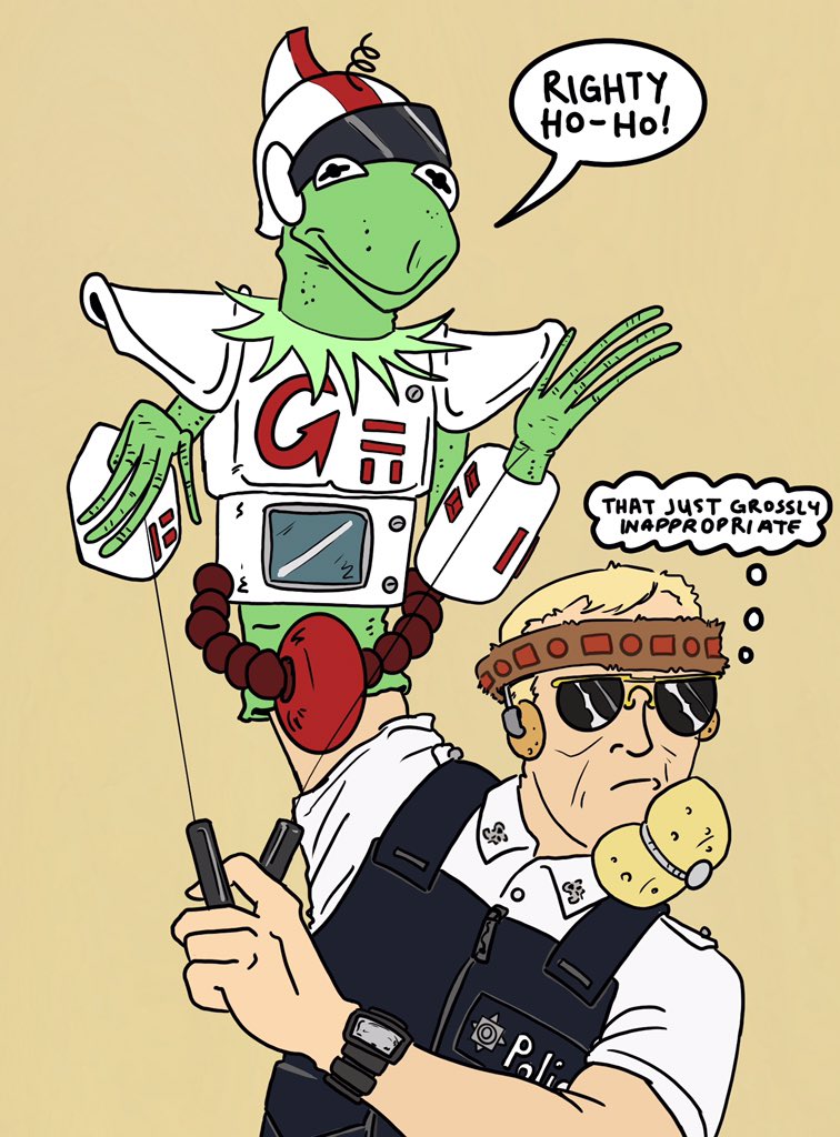 Ewniversal_art's tweet photo. Everyone gets this reference,right? No need to explain why Nicholas Angel is puppeting Kermit as Gizmoduck.
.
.
#hotfuzz #nicholasangel #simonpeg #kermit #kermittfrog #kermitfrog #muppet #gizmoduck #puppet #hotfuzzminute @DuelingGenre https://t.co/TjzJJPuu2v