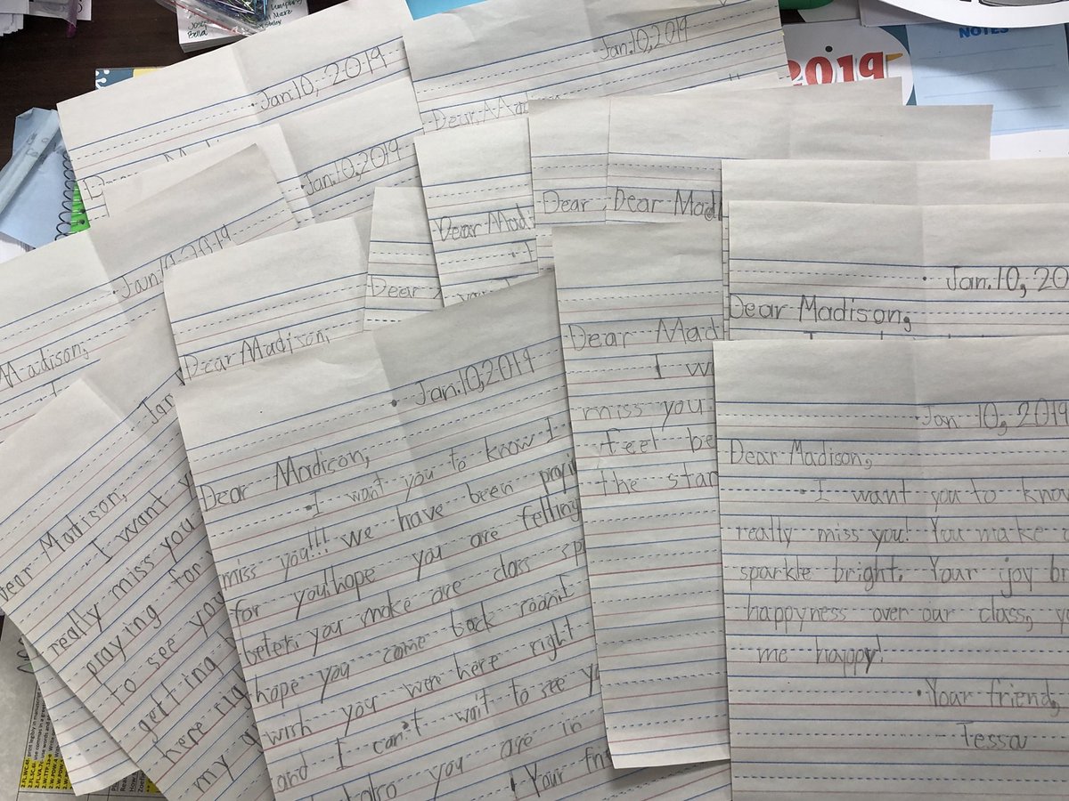 parkpeep's tweet photo. When you miss one of your classmates- you write her a letter. #practicingletterwriting #missingMADISON https://t.co/zXsfdgRyS5