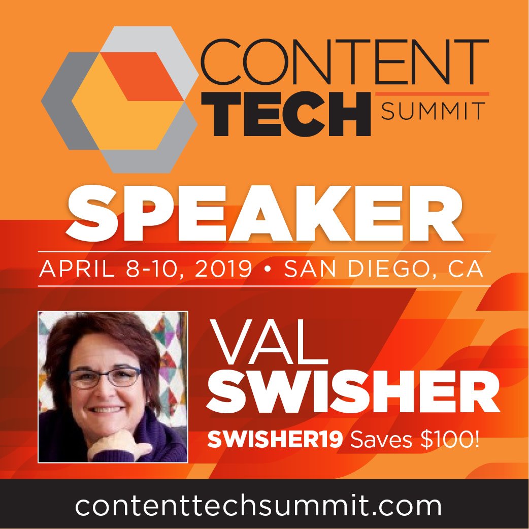 contentrulesinc's tweet photo. Learn from trailblazing pioneers in #contenttechnology and #marketingstrategy who are not just traveling the new content roads – but paving them at the 2019 #ContentTECH Summit, April 8-10. Use the code SWISHER19 to save $100 off your registration. https://t.co/SmfqIvxLlE #UX https://t.co/6Kmp77CL7u