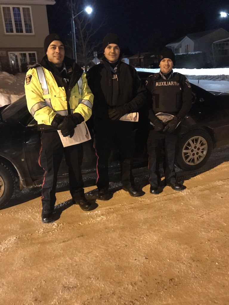 Auxiliary officers are braving the cold tonight in New Sudbury.  Complaints have been received of snow machines and ATV’s driving erratically in various neighbourhoods. Information and safety tips are being provided. ^dg. #communitypolicing #Sudbury