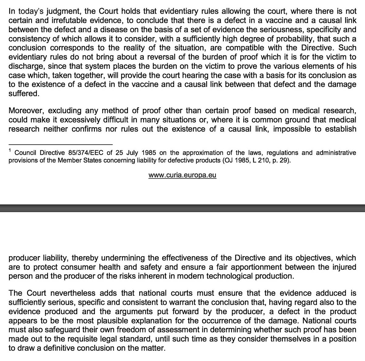 'Where There Is A Lack Of Scientific Consensus, The Proof Of The Defect Of The Vaccine And Of A Causal Link Between The Defect And The Damage Suffered May Be Made Out By Serious, Specific And Consistent Evidence.'EU Report, June 21, 2017. https://curia.europa.eu/jcms/upload/docs/application/pdf/2017-06/cp170066en.pdf #QAnon  @potus