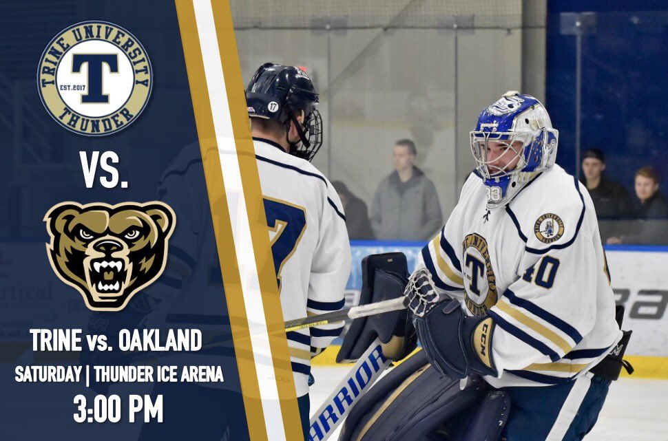 TrineACHAHockey's tweet photo. First home game of 2019 for the ACHA D2 Thunder is on Saturday vs. Oakland Grizzlies!⚡️ puck drop is at 3PM! #trineu #trinenation #trinethunder #trinemh https://t.co/gPECPodVrf