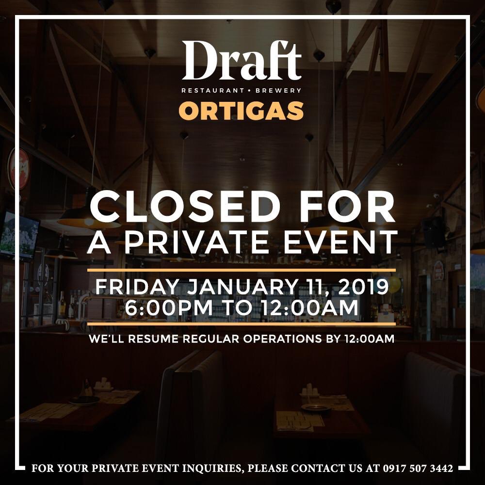 ilovedraftph's tweet photo. Draft Ayala Malls The 30th (Ortigas) will be closed for a private event TODAY from 6PM-12AM 🎊 
We will resume regular operations by 12AM! 😉

For reservations, contact 0917 507 3442
.
.
.
#iLoveDraftPH
#PrivateEvent https://t.co/pAxQimVOey