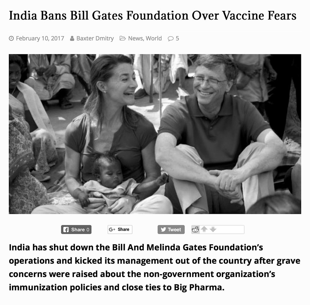 Gates Foundation Kicked Out Of India.'The Gates Foundation Has For Years Funded ITSU Which Provides Strategy And Monitoring Advice For New Delhi’s Massive Immunization Program That Covers About 27 Million Infants Each Year.'February 10, 2017. https://newspunch.com/india-bill-gates-vaccine/ #QAnon