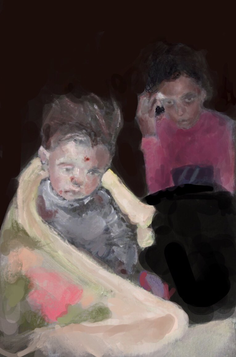 marcnelsonart's tweet photo. Oil paint sketch. Via @Tania_Tania_C “Civilian casualties, including children, in the town of #Alteh as a result of rockets fired by the #SAA stationed in the village of Tali Marq, in the southern countryside of #Idlib.”
#EyesOnIdlib
@UN @UNHumanRights @Refugees @hrw https://t.co/57UTtRP1Qx