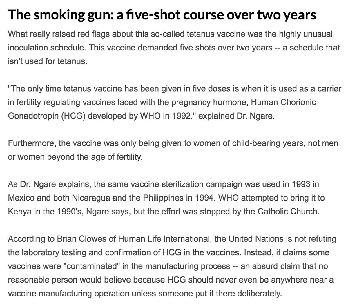Tetanus Vaccines Given To Millions Of Young Women In Kenya Have Been Confirmed By Laboratories To Contain A Sterilization Chemical That Causes Miscarriages. Vaccines Was Pushed By UNICEF And The World Health Organization.November 8, 2014. https://www.naturalnews.com/047571_vaccines_sterilization_genocide.html #QAnon  @potus