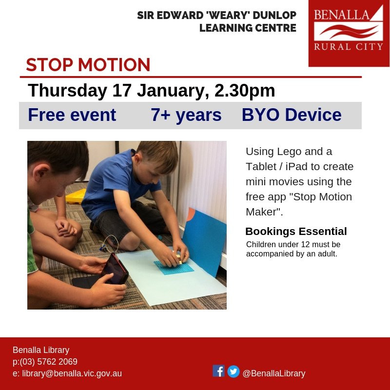 Bring your own ipad or tablet on Thursday 17th January and join us in an afternoon of creativity in making a mini movie with stop motion and Lego.