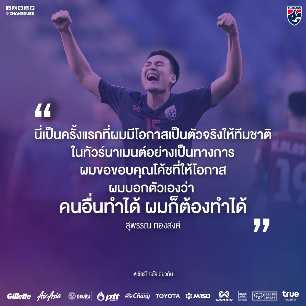 Changsuek_TH's tweet photo. "ผมบอกตัวเองว่า คนอื่นทำได้ ผมก็ต้องทำได้“
#ช้างศึก #เชียร์ไทยใจเดียวกัน #TogetherAsOne #Thailand #Asiancup2019 #ฟุตบอลไทย #บอลไทย #ฟุตบอลทีมชาติไทย #นักฟุตบอลทีมชาติไทย #ผลบอล #สุพรรณ #ทองสงค์ #สุพรรณทองสงค์ #Suphan https://t.co/QS8NzMcNQu