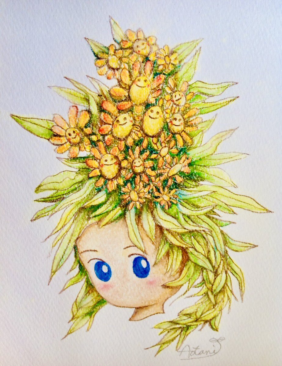 Aki Shimamoto 筆文字ポケモン絵師からステージあげます V Twitter 花を育てる少女 ルドベキアの花の妖精 花 少女 ルドベキア パステル色鉛筆 イラスト メルヘン 過去絵