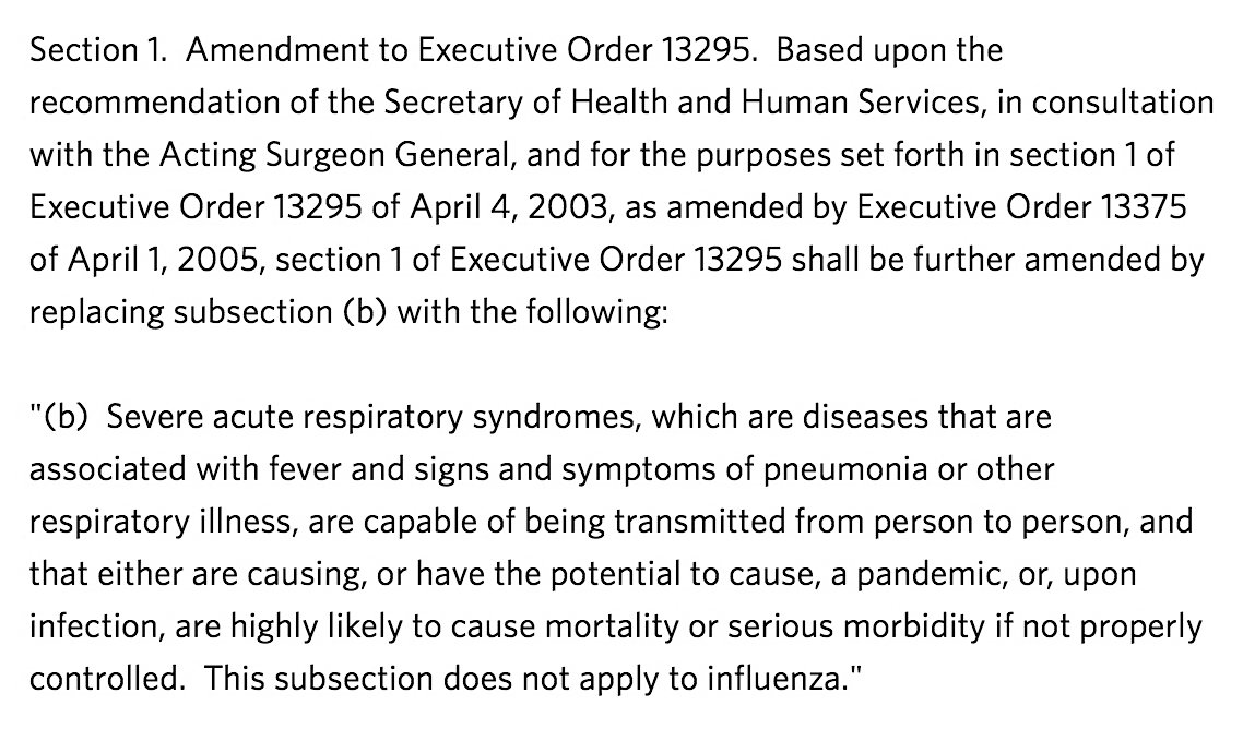 Barry Soetoro's July 31, 2014, Executive Order. 'Revised List of Quarantinable Communicable Diseases'.Don't Cough. https://obamawhitehouse.archives.gov/the-press-office/2014/07/31/executive-order-revised-list-quarantinable-communicable-diseases #QAnon  #Vaccine  #GreatAwakening  @potus