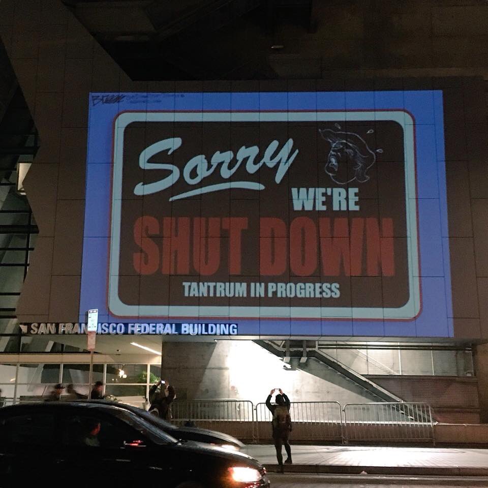 KQueen365's tweet photo. @JimCarrey Random share: This is projected onto the federal building in San Franciscoπ #ColorHimGone https://t.co/Qqtsd7vucL