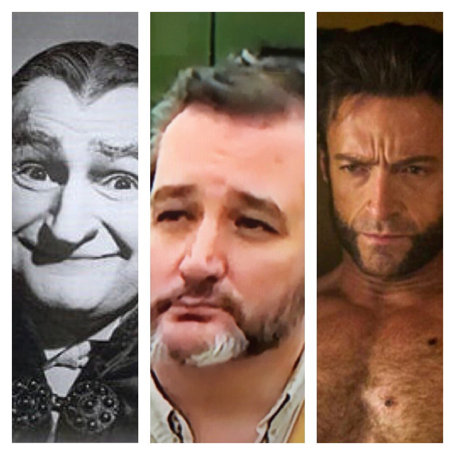 DigitalCactus's tweet image. Anyone else ever notice how @tedcruz looks more and more like the gay lovechild of Grandpa Munster and #wolverine lately?
