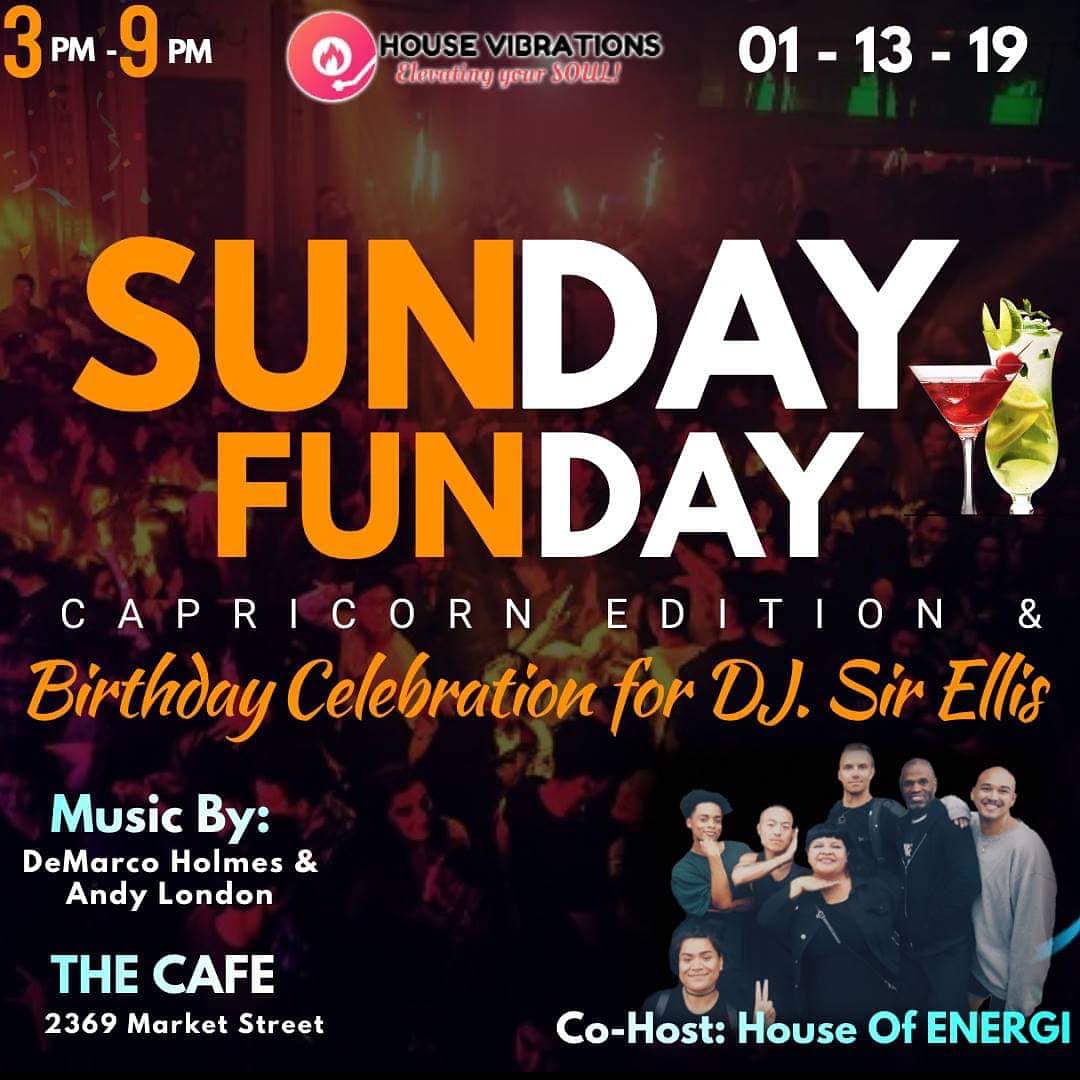 TheCafeSF's tweet photo. π πΆ House Vibrations is back again for another round at The Cafe this Sunday from 3-9PM with DJ DeMarco Holmes, @DJSirEllis, and House of Energi!
π₯ Buy 1 Get 1 till 8PM
π« No Cover
#housemusic #TheCafeSF #housevibrations #lgbtqia #bayarea #vogue #slay #sfdrag #sundayfunday https://t.co/DOtJSKI18E