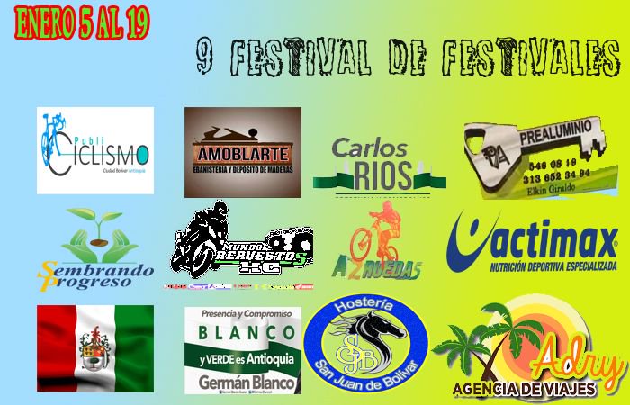 peznext's tweet photo. Estamos gracias a nuestros patrocinadores en #Festivaldefestivales dando la mejor información #publiciclismo #RedesSociales #GermanBlanco #MundoRepuestosHC #AgenciadeViajesAdry #Actimax #AlmacenA2ruedas #CarlosRios #Prealumino #HosteriaSanJuandeBolivar #ebanisteriaAmoblarte https://t.co/owKzpIJGPS