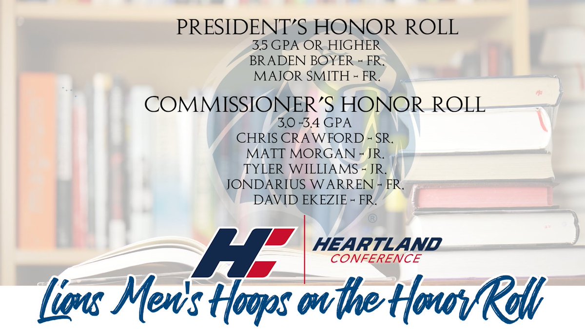 Men’s Basketball places 7 on the <a href="/heartlandsports/">Heartland Conference</a> Academic Honor Roll! 
Presidential Honor Roll
<a href="/Major_Smith_/">Major🗝</a> 
<a href="/chef_boyer/">Braden Boyer</a> 
Commissioner’s Honor Roll
<a href="/HDMD_0/">THEE Chris Crawford</a> 
<a href="/JondariusW/">JonDarius Warren</a> 
<a href="/davegotfans/">David🤘🏾</a> 
@mattthetruth14 
@_Ty_Williams1 
#UAFSMBB #BleedBlue